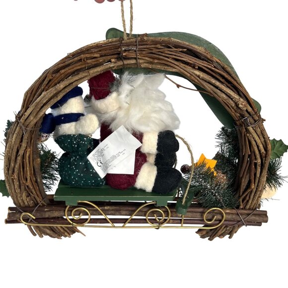 Holiday Elegance Santa Snowman Welcome Wreath Sleigh Design New - Picture 2 of 9